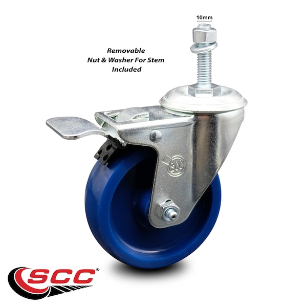 Service Caster 4 Inch Solid Polyurethane Swivel 10mm Stem Caster with Total Lock Brake SCC SCC-TSTTL20S414-SPUS-M1015 - main